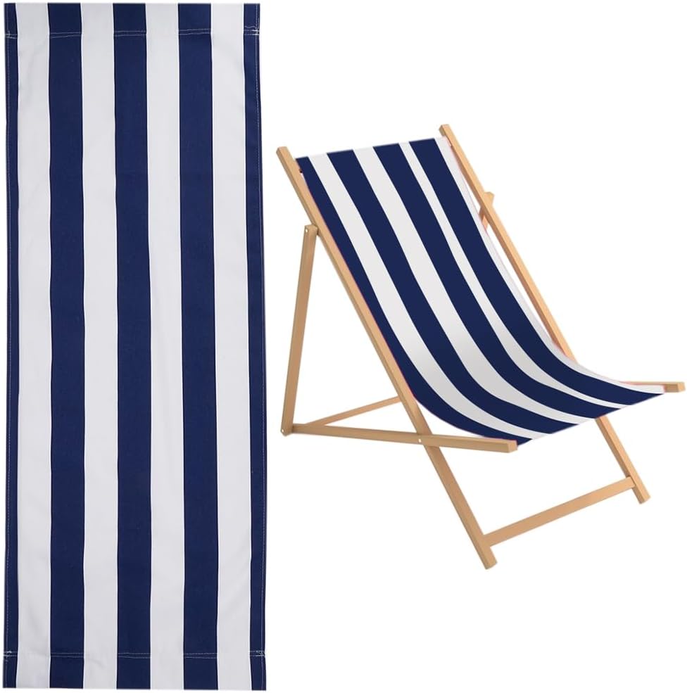 Sunbathing Bliss: Beach Sling Chair Replacement Fabric - Prussian Blue & White