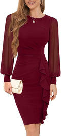 IHOT Women's Sheer Long Sleeve Ruched Bodycon Cocktail Dress