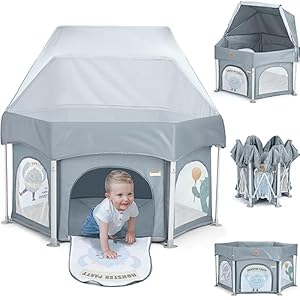 BabyBond 53in Portable Indoor Outdoor Baby Playpen with Mat