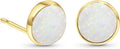 14K Gold White Opal Stud Earrings - Dainty 6mm October Birthstone