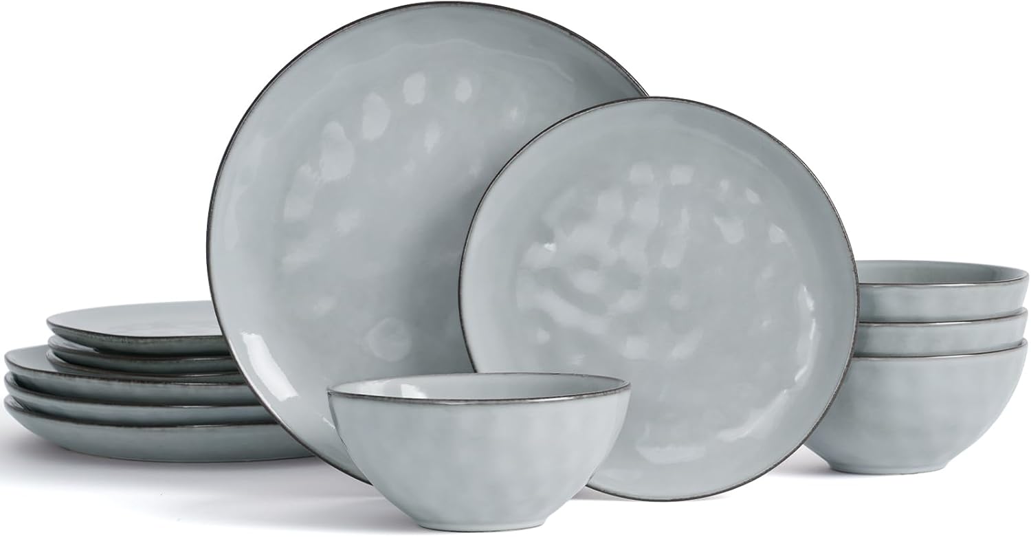 Famiware Ocean Round 12-Piece Dinnerware Set for 4, Grey