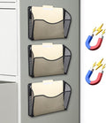 Magnetic 3 Pocket Mesh Hanging File Organizer - Vertical Wall File