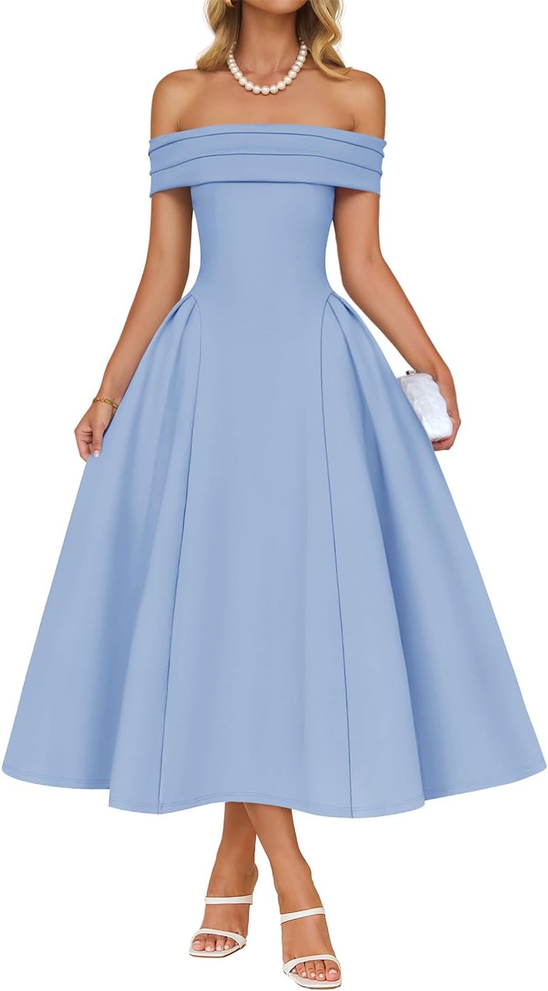 Elegant Off Shoulder Midi Dress for Women by ZESICA