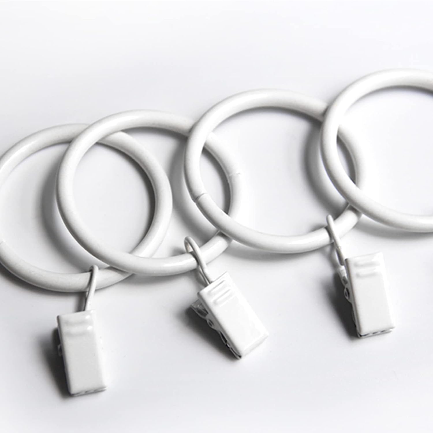 KAIY 14 White Iron Curtain Rings with Clips - Easy Hanging Solution