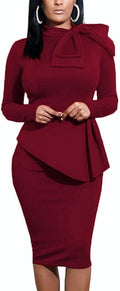 Women's Peplum Bodycon Long Sleeve Midi Dress - Work to Party