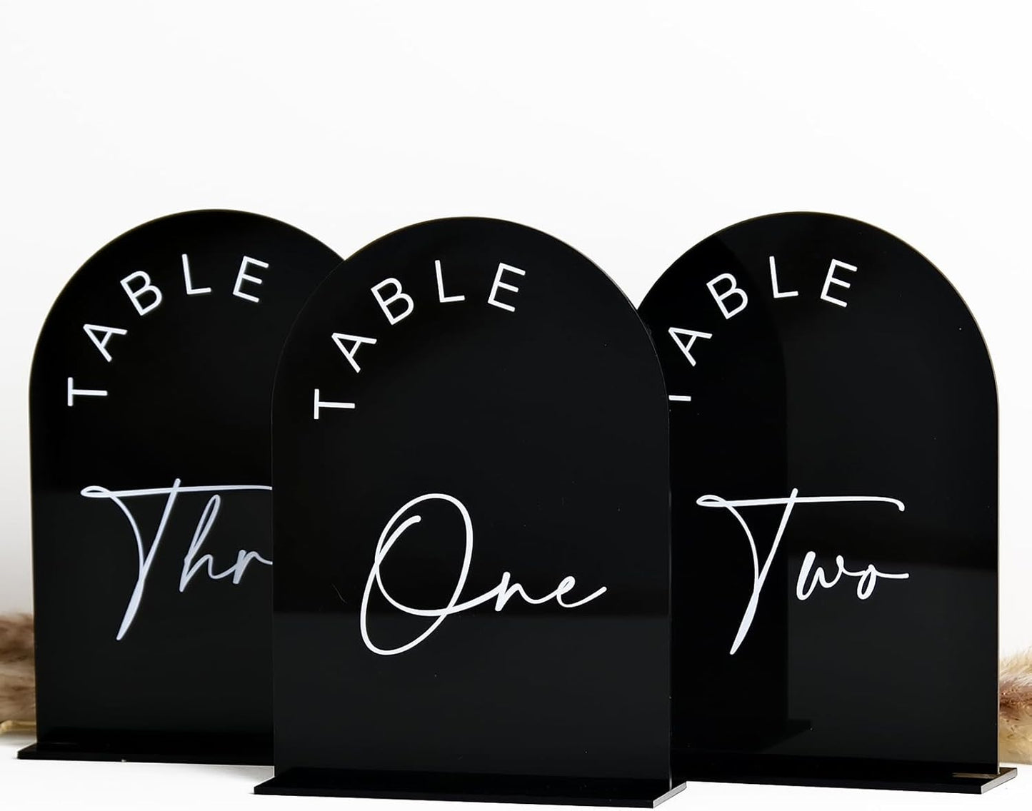Black Arch Wedding Table Numbers with Stands for Elegant Events