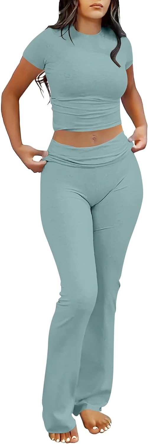 Lounge Sets for Women: 2 Piece Foldover Yoga Flare Leggings
