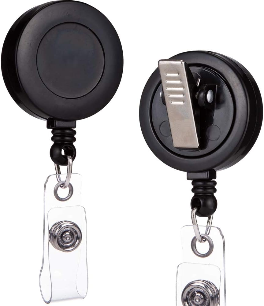 QREEL Retractable ID Name Badge Holder Reels - 100 Pack Black