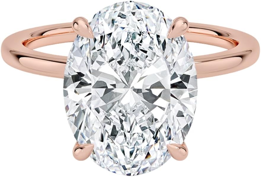 Oval Moissanite Engagement Ring with Hidden Halo for Her