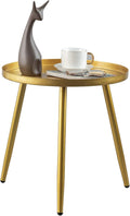 Gold End Table Side Table - Compact Metal Tray Stand for Indoor