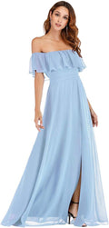 Ever-Pretty Off The Shoulder Side Split Chiffon Maxi Dress