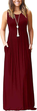 Women Summer Sleeveless Loose Maxi Dress with Pockets - Comfortable
