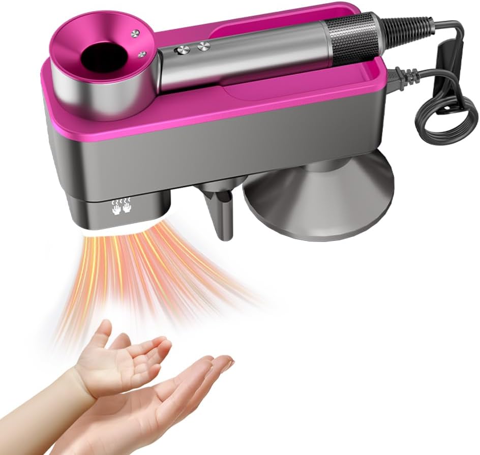 WAVANCKY Magnetic Hair Dryer Holder - No Drilling, Nozzle Storage, Automatic Drying