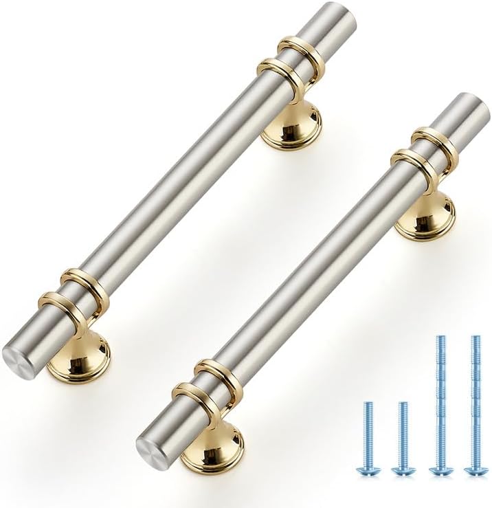Ravinte Hardware 10 Pack 7.38 Inch Brushed Nickel & Gold Pulls