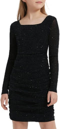 EXARUS Girls Long Sleeve Spaghetti Strap Ruched Bodycon Dress - Teen