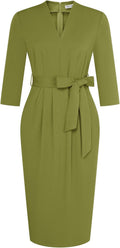 GRACE KARIN Womens Work V Neck 3/4 Sleeve Bodycon Dress - Sleek Office