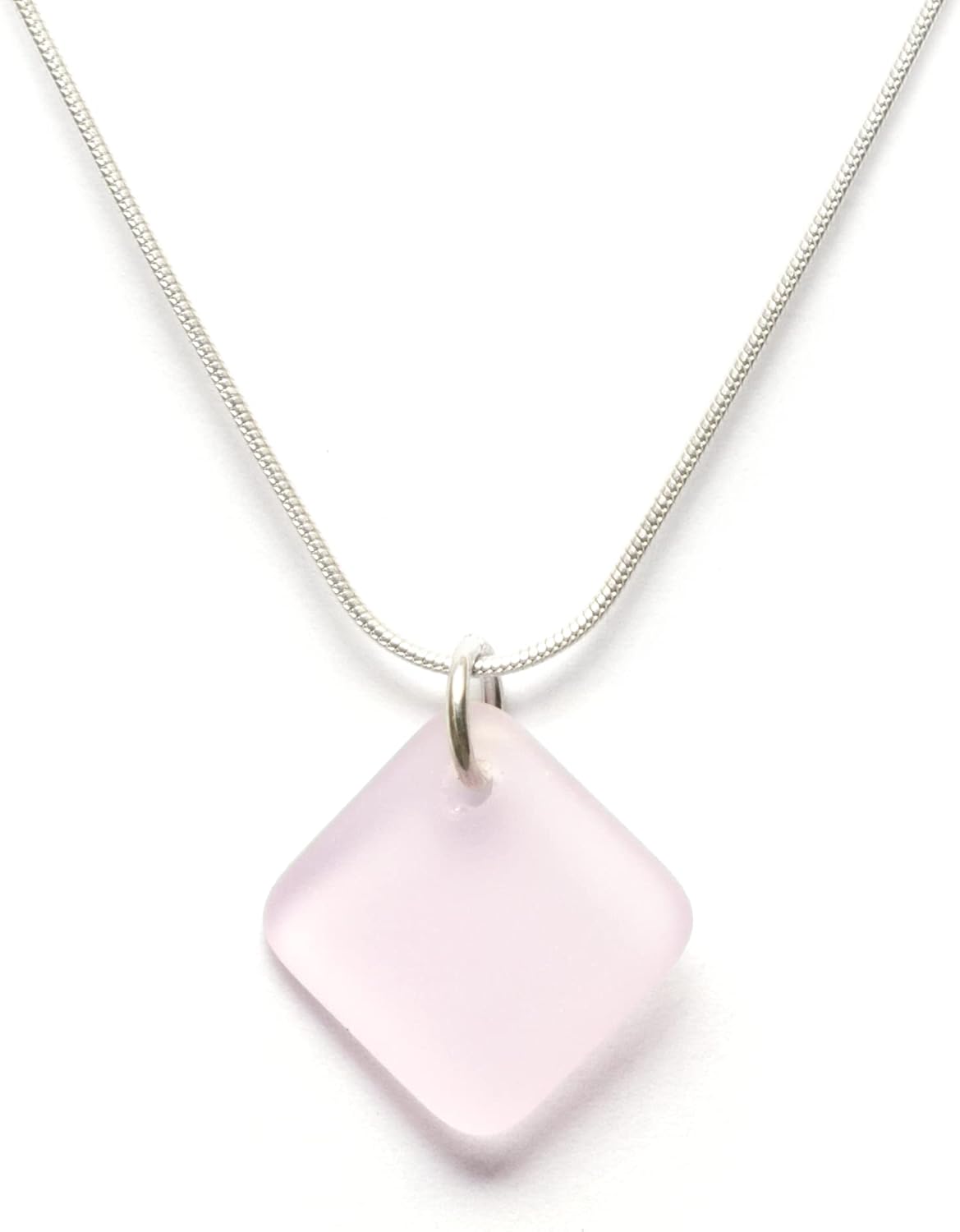 Sea Glass Delicate Diamond Pendant - Unique Sterling Silver Jewelry