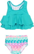 RuffleButts Girls UPF50+ One Shoulder Ruffle Tankini Two Piece
