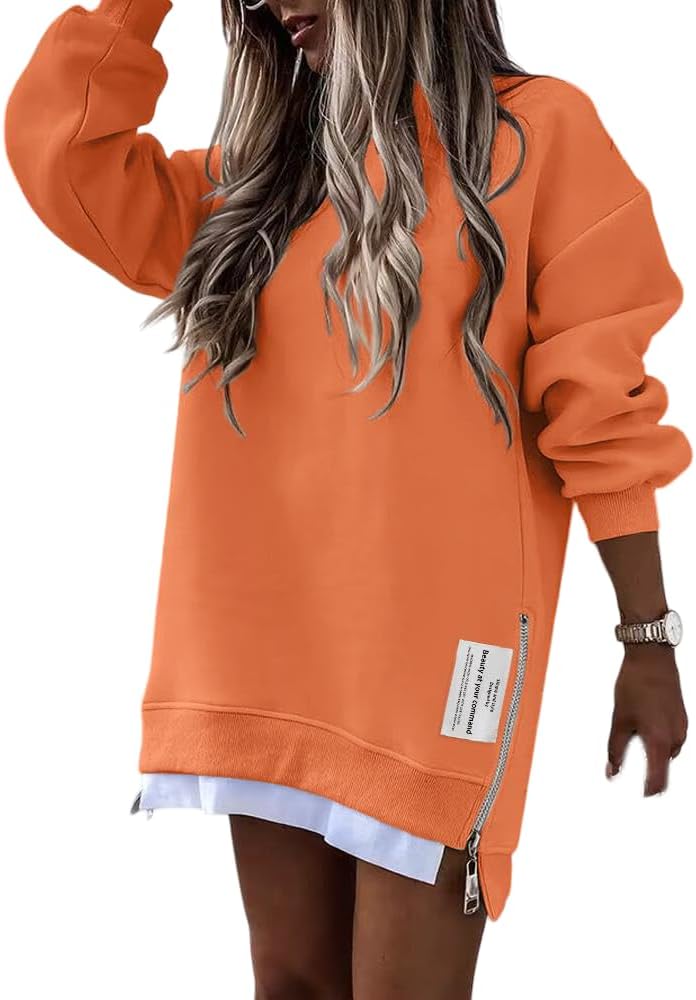 Oversized Sweatshirt for Women with Zipper Slit Design