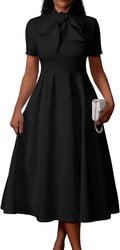 Women's Elegant Short Sleeve A-Line Dress with Pockets - Comfortable