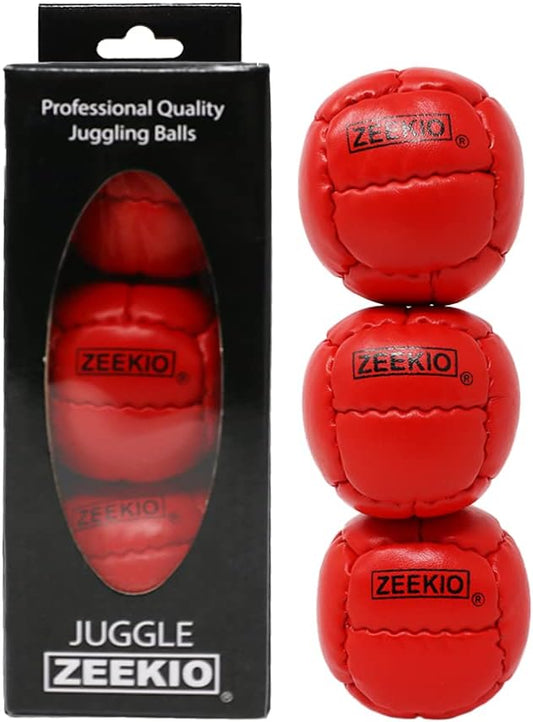Premium Genuine Leather Juggling Balls - Set of 3 - Red