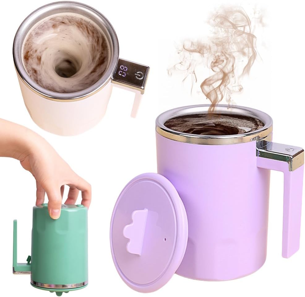 Self-Stirring Coffee Mug: Rechargeable & Portable
