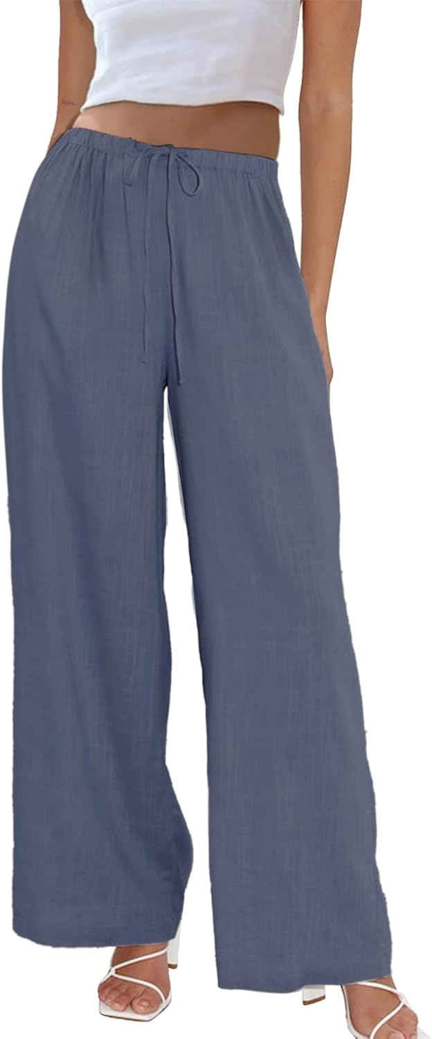 Duyang Womens Cotton Linen Palazzo Pants for Casual Summer Style