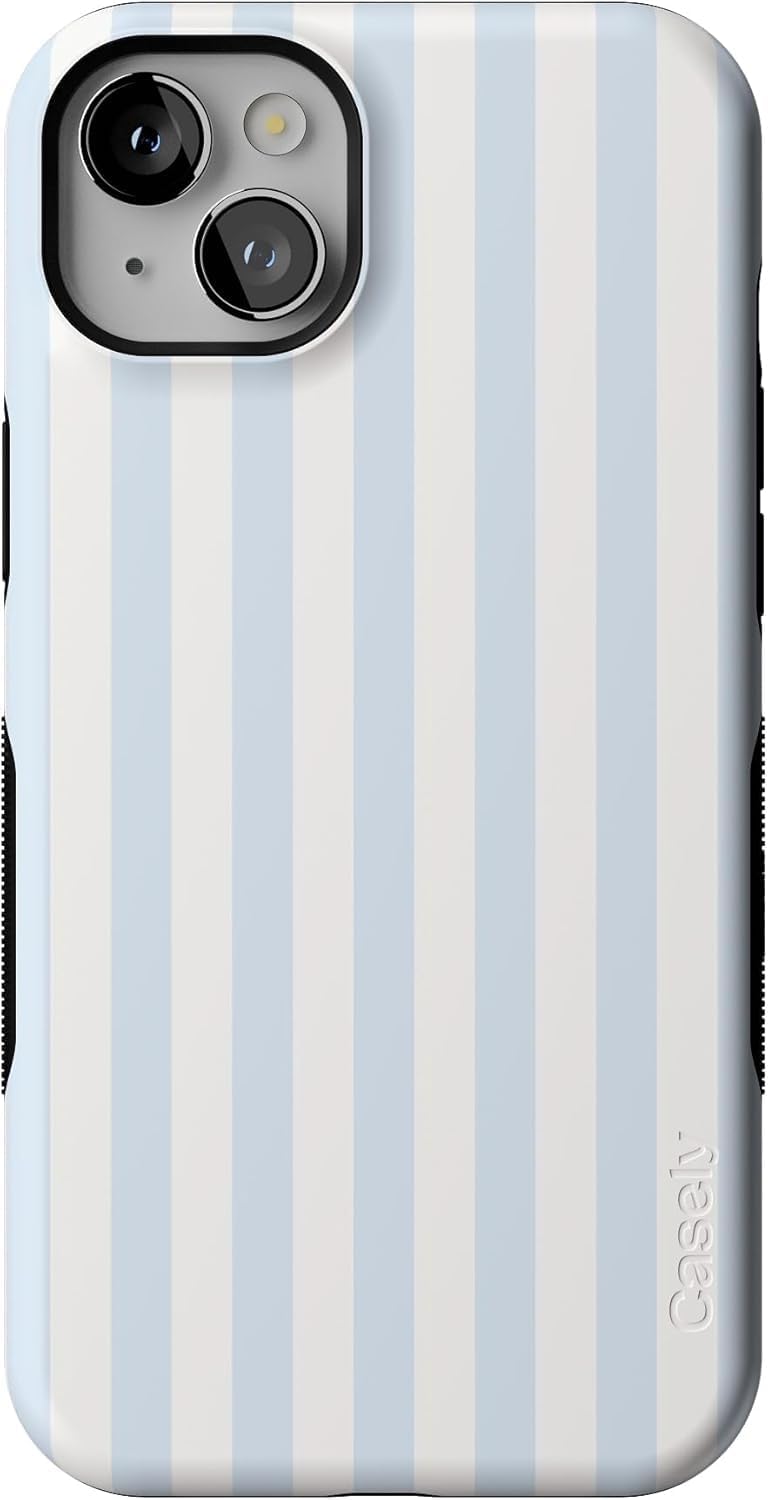 Bold Protective iPhone 14 Case with Blue Stripes Design