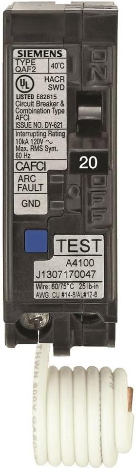 Siemens QA120AFCP 20-Amp Single Pole AFCI Breaker for Safety