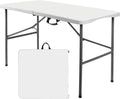 4 ft Plastic Folding Table with Carry Handle - Sturdy Portable Table