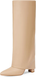 Fold Over Knee High Boots Women - Chunky High Heels, Wide Calf