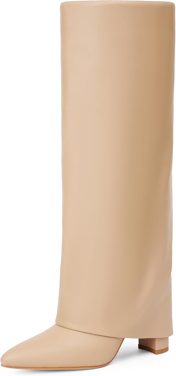 Modatope Knee High Boots for Women with Chunky Heels and Zipper