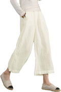 Womens Cotton Cropped Pants - Loose Wide Leg Capri for Summer