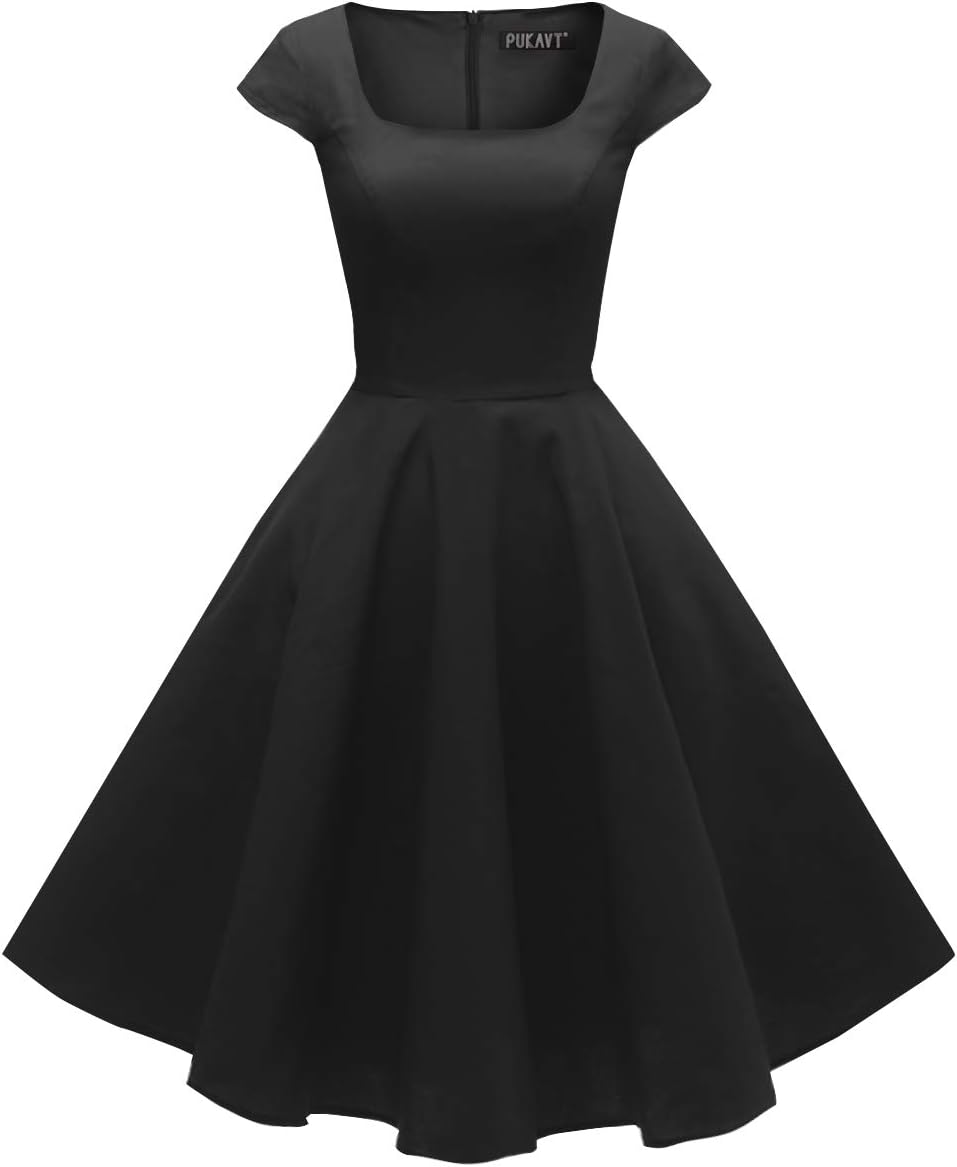 PUKAVT Women's 1950 Retro Swing Dress with Pockets for Parties