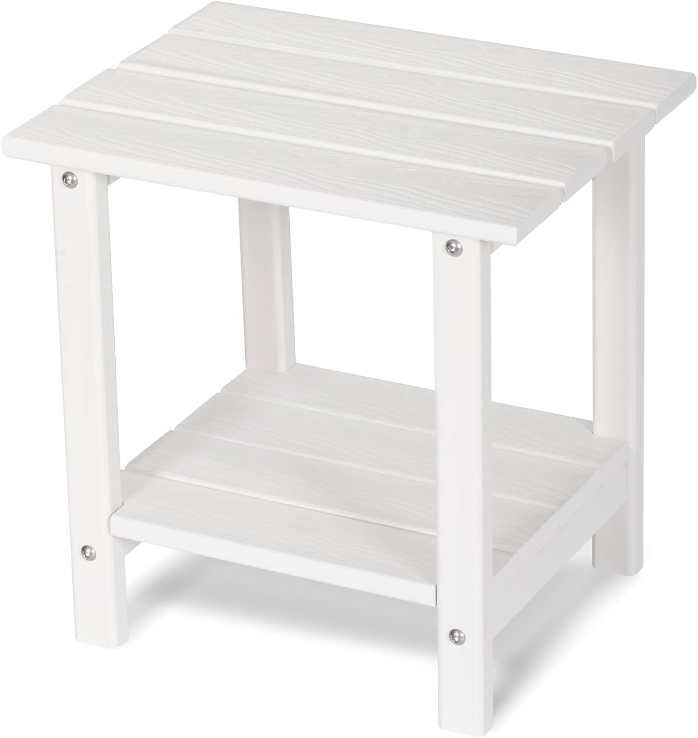 2 Tier Outdoor Side Table with Wood-Like Grain for Patios