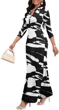 Maxi Dresses for Women Casual V Neck 3/4 Sleeve Bodycon Long