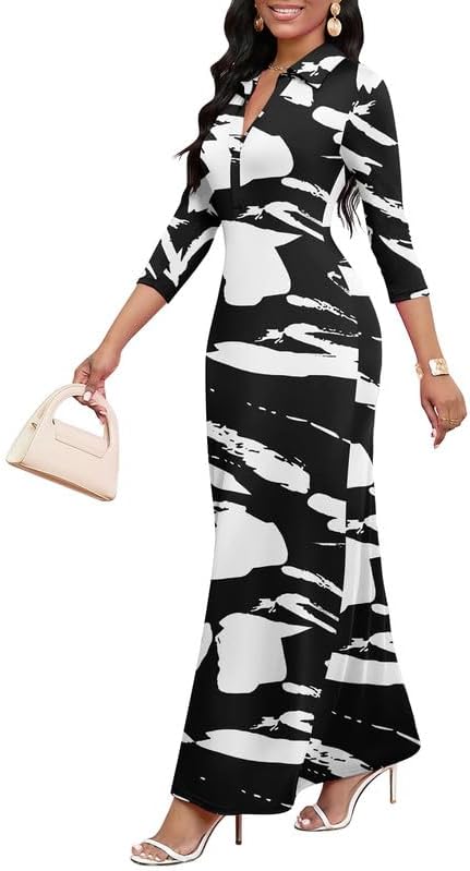 Maxi Dresses for Women Casual V Neck 3/4 Sleeve Bodycon Style