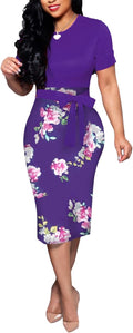 BOGURST Women Midi Bodycon Dress Work Casual Cute Floral Prints