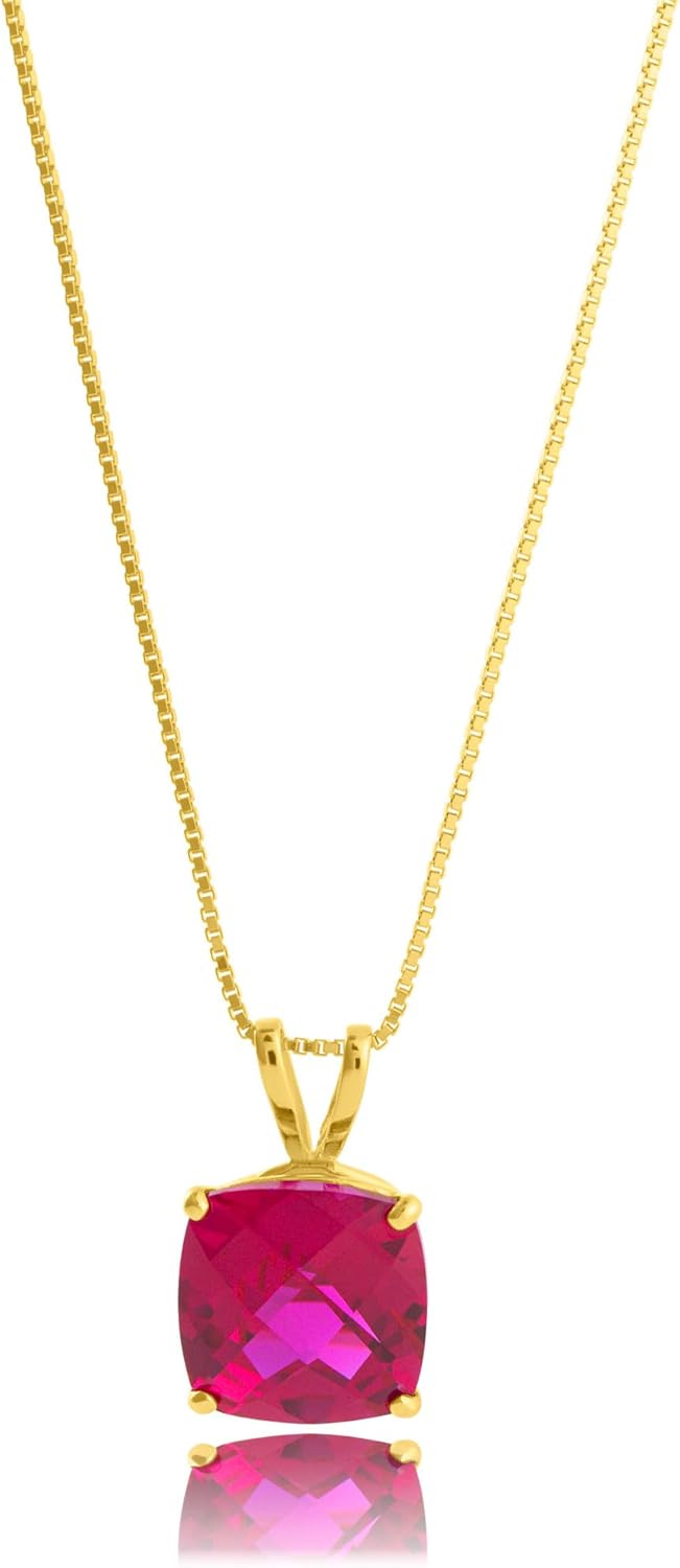 Cushion Cut Ruby Necklace in 14K Gold for Timeless Elegance
