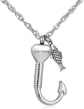 Gone Fishing Urn Necklace for Ashes Fish Hook Cremation Pendant