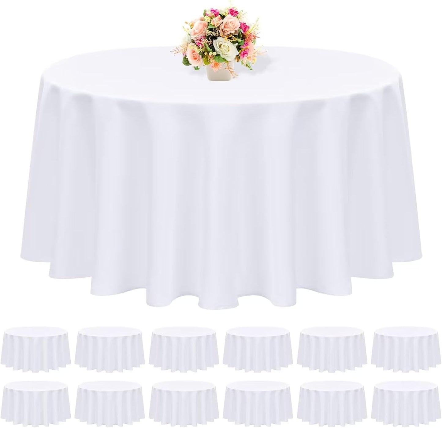 Premium 12 Pack White Round Tablecloth 120 Inch for Events