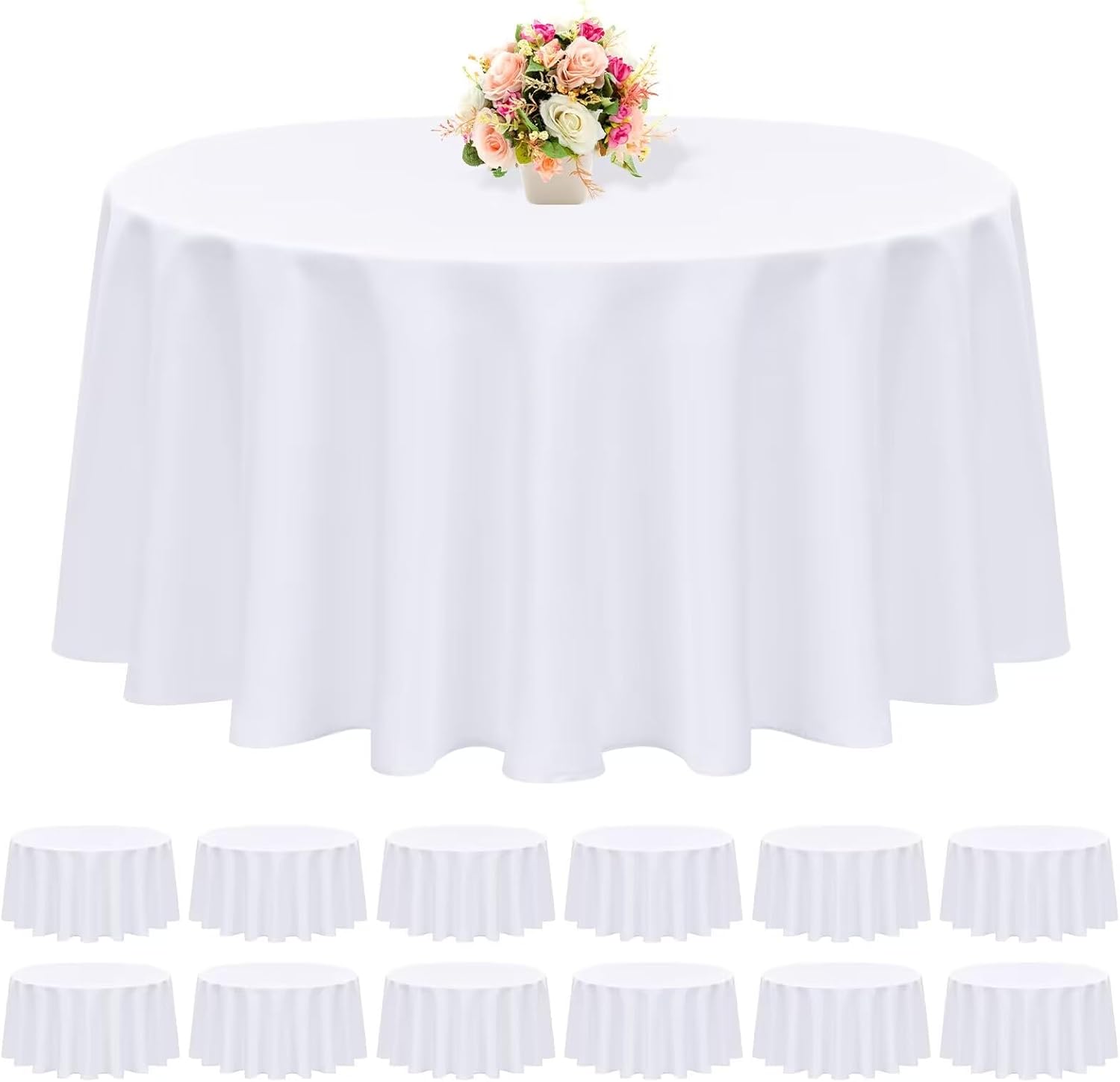 Premium 12 Pack White Round Tablecloth 120 Inch for Events