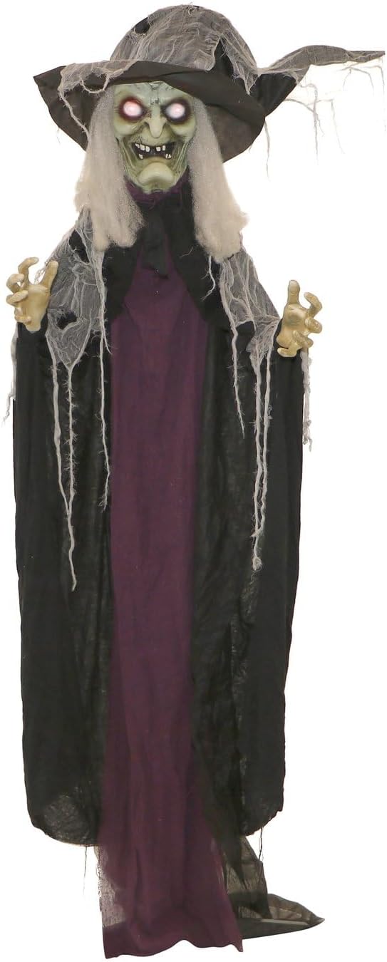 Haunted Hill Farm Life-Size Poseable Scary Talking Witch for Halloween