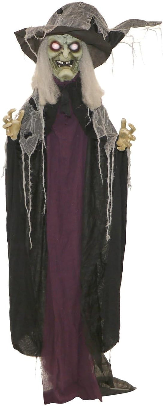 Haunted Hill Farm Life-Size Poseable Scary Talking Witch for Halloween