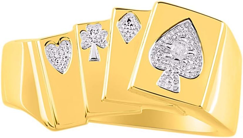 Rylos Designer 4 of a Kind Aces Lucky Poker Ring with Diamonds