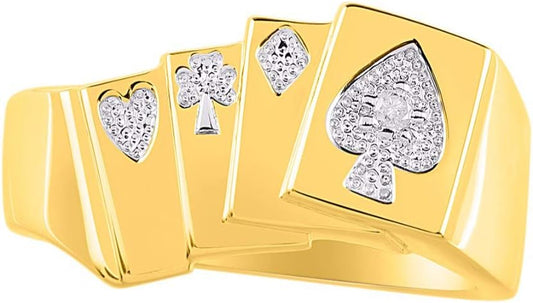 Rylos Designer 4 of a Kind Aces Lucky Poker Ring with Diamonds