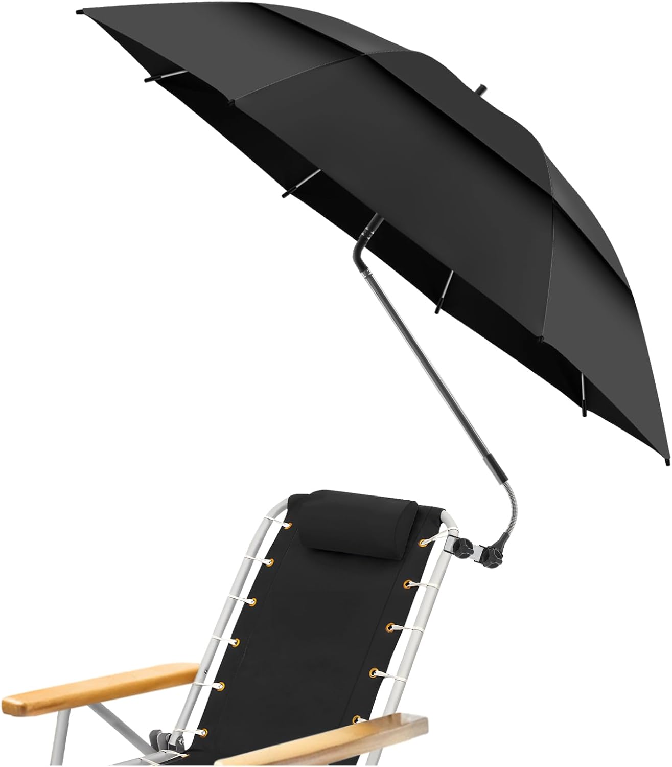 48.6in Double Canopy Beach Umbrella with Clamp for Outdoor Fun