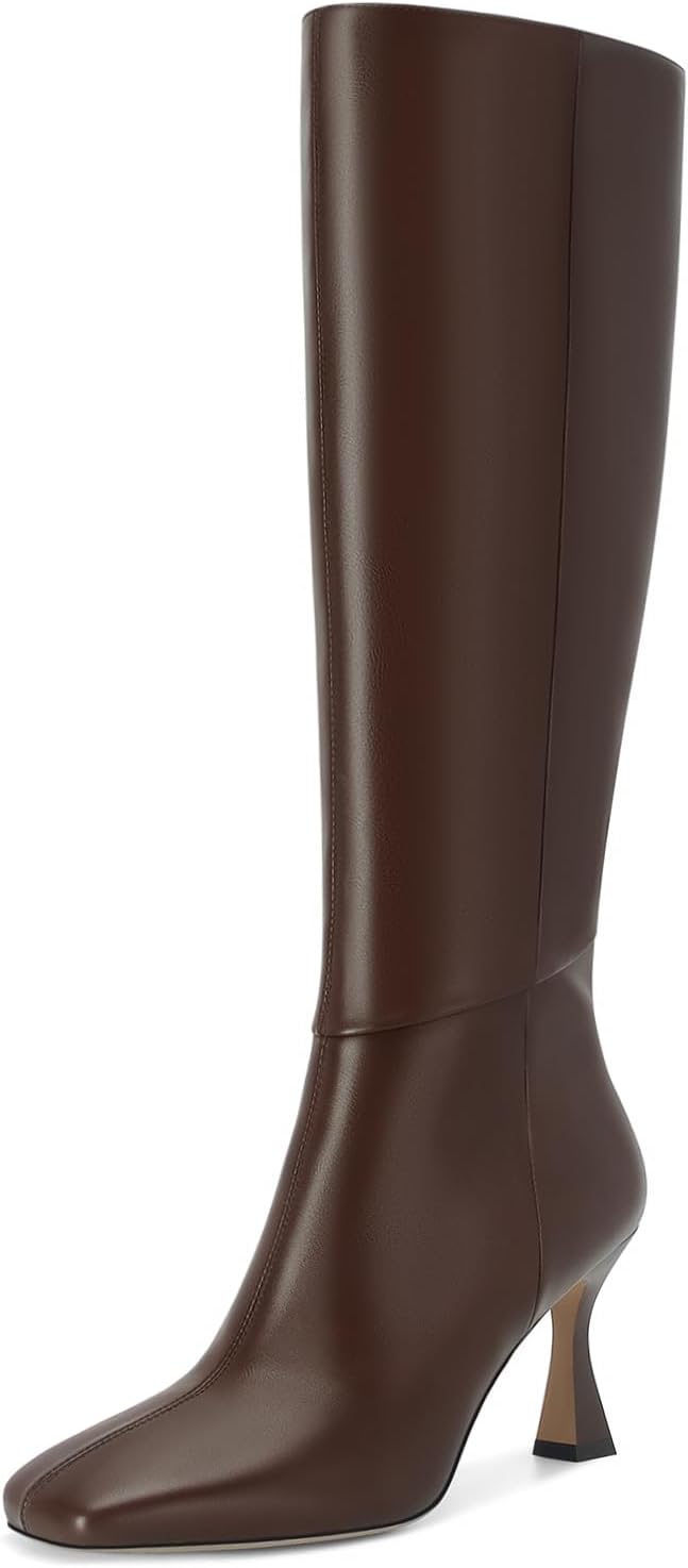 Dsevht Black Leather Knee High Boots for Women with Style
