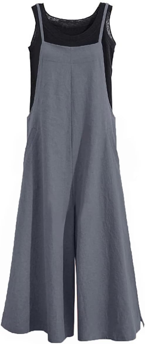 YESNO Women Casual Loose Long Bib Pants Wide Leg Jumpsuits