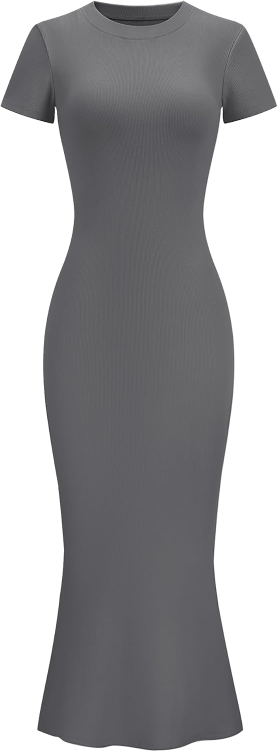LOMON Women Fishtail Hem Ribbed Maxi Dress for Summer Style